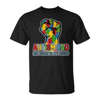Autism Dad His Fight Is My Fight Puzzle Fist T-Shirt - Seseable