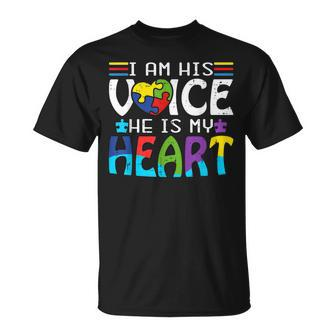 Autism Fathering I Am His Voice He Is My Heart Autism Mom Unisex T-Shirt | Mazezy