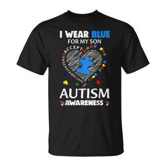 Autism Heart I Wear Blue For My Son Autism Awareness Month Unisex T-Shirt | Mazezy