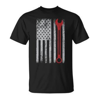 Auto Repairman Car Mechanic Wrench Workshop Tools Usa Flag Unisex T-Shirt | Mazezy