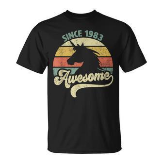 Awesome Since 1983 Retro Unicorn Birthday Vintage T-Shirt - Seseable