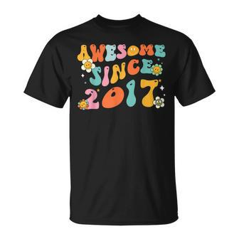 Awesome Since 2017 6 Years Old 6Th Birthday Retro Groovy Unisex T-Shirt | Mazezy
