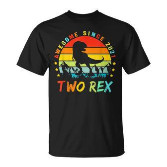 Awesome Since 2021 Two Rex 2Nd Birthday Dinosaur 2 Year Old Unisex T-Shirt | Mazezy