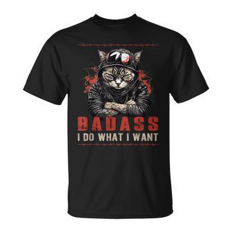 Badass I Do What I Want Cool Vintage Retro Funny Cat Lover Unisex T-Shirt - Seseable