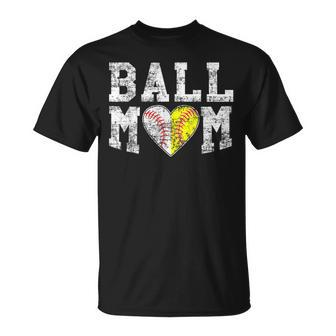 Ball Mom Baseball Softball Heart Sport Lover T-Shirt - Seseable