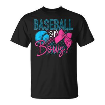 Baseball Or Bows Gender Reveal Party Quote Mom Dad Unisex T-Shirt | Mazezy