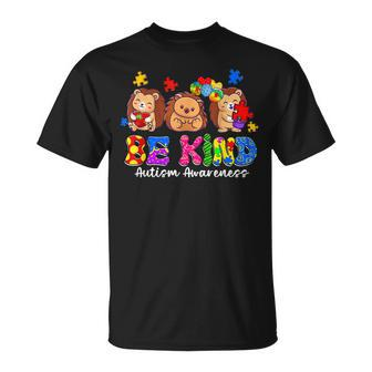 Be Kind Hedgehog Puzzle Pieces Funny Autism Awareness Gifts Unisex T-Shirt | Mazezy
