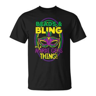Beads Bling Mardi Gras Thing Mask New Orleans Carnival T-Shirt - Seseable