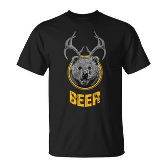 Beer Bear Deer Antlers Bear T-shirt - Seseable