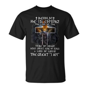 Behold He Is Coming The Lion Of The Tribe Of Judah Jesus T-Shirt - Seseable