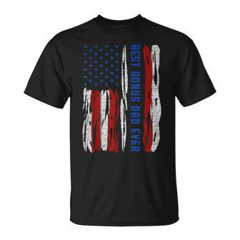 Best Bonus Dad Ever Us Flag Step Father Fathers Day Gift Gift For Mens Unisex T-Shirt