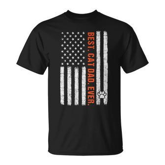 Best Cat Dad Ever American Flag Fathers Day Cat Lover Gift For Mens Unisex T-Shirt - Seseable