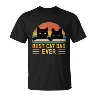 Best Cat Dad Ever Vintage Retro Style Black Cats Lover Tshirt Unisex T-Shirt - Monsterry