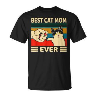 Best Cat Mom Ever Fist Bump Girls Vintage Funny Cat Mama Unisex T-Shirt - Seseable