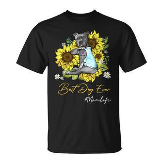 Best Dog Ever Pitbull Sunflower Mom Life Unisex T-Shirt - Seseable
