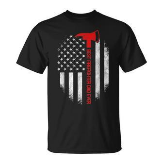 Best Firefighter Dad Ever American Flag Fathers Day V2 Unisex T-Shirt - Seseable