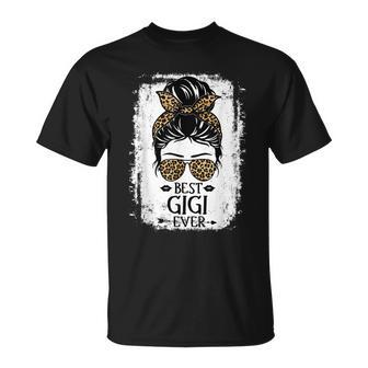 Best Gigi Ever Women Messy Bun Leopard Decor Grandma Unisex T-Shirt - Seseable