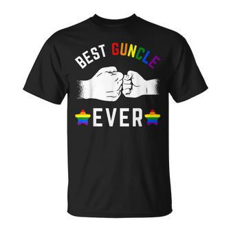 Best Guncle Ever Rainbow Colors Fistbump Pride Gay Uncle Gift For Mens Unisex T-Shirt - Seseable