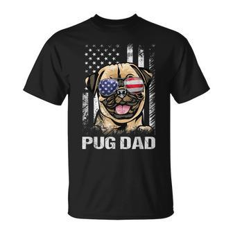Best Pug Dad Ever American Flag Dog Lover Gift For Mens Unisex T-Shirt - Seseable