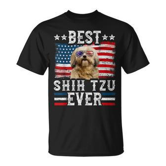 Best Shih Tzu Ever American Flag 4Th Of July Unisex T-Shirt - Seseable