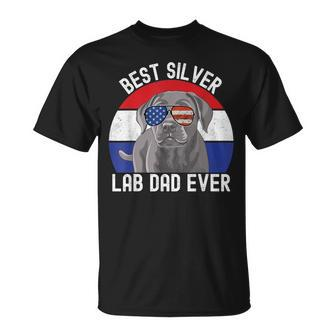 Best Silver Lab Dad Ever Vintage Patriotic American Flag V2 T-Shirt - Seseable