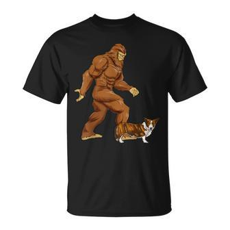 Bigfoot Walking Cardigan Welsh Corgi Sasquatch Dog T-Shirt - Seseable