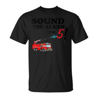 Birthday 5 Year Old Fire Fighter Truck 5Th Bday T-Shirt - Seseable