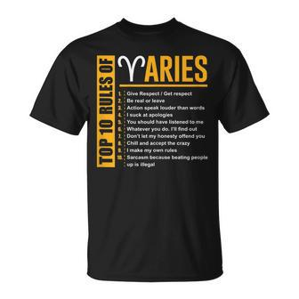 Birthday Gifts - Top 10 Rules Of Aries Zodiac Unisex T-Shirt | Mazezy