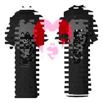 Black Cat Heart Valentines Day Cute Kitten Kitty-Love V Day T-Shirt - Seseable