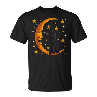 Black Cat Moon Kitten Lover Funny Crescent Pet Owner Unisex T-Shirt | Mazezy CA