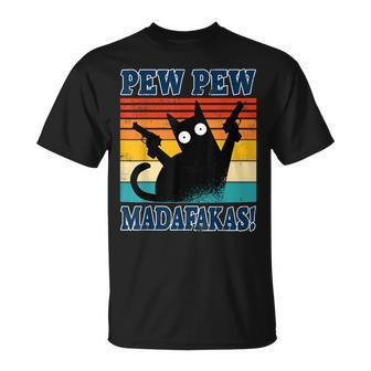 Black Cat Pew-Pew Madafakas Crazy Cat Gun T-Shirt - Seseable