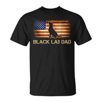 Mens Black Lab Dad Vintage American Flag Patriotic Dog Lover T-Shirt - Seseable