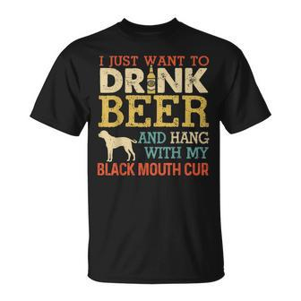 Black Mouth Cur Dad Drink Beer Hang With Dog Vintage T-Shirt - Seseable