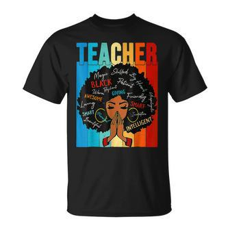 Black Woman Teacher Afro Retro Matching Black History Month V2 T-Shirt - Seseable