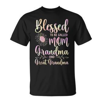 Blessed To Be Called Mom Grandma And Great Grandma Flower Unisex T-Shirt | Mazezy