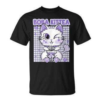 Boba Tea Women Lavender Kittea Kawaii Cat Japanese T-Shirt - Seseable