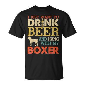 Boxer Dad Drink Beer Hang With Dog Men Vintage T-Shirt - Seseable
