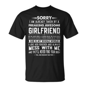 Boyfriend Taken By A Freaking Awesome Girlfriend Unisex T-Shirt | Mazezy