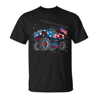 Boys Monster Truck Lover American Flag Racing Usa Patriotic Unisex T-Shirt | Mazezy