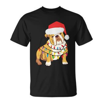 Bulldogs With Santa Hat And Lights Ugly Christmas Great Gift Unisex T-Shirt - Monsterry DE
