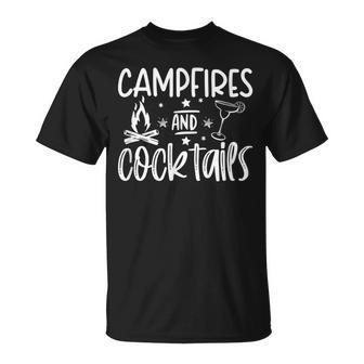Campfires And Cocktails Graphic Camping T-Shirt - Seseable