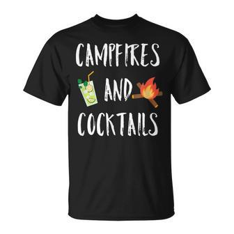 Campfires And Cocktails Outdoor Camping And Drinking T-shirt - Thegiftio UK