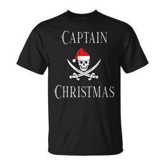 Captain Christmas Holiday Pirate Skull Santa Hat Boating T-shirt - Seseable