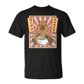 Capybara Gifts Kawaii Capybara Eating Ramen Cute Animal Unisex T-Shirt | Mazezy