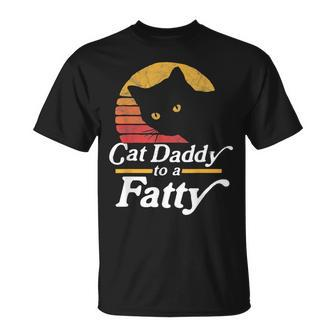Cat Daddy To A Fatty Vintage 80S Sunset Fat Chonk Dad T-Shirt - Seseable