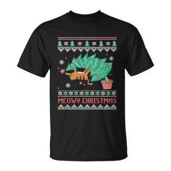 Cat Ugly Christmas Gift Meowy For Christmas Cats Lover Unisex T-Shirt - Monsterry AU