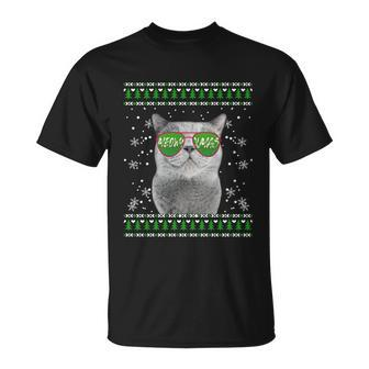 Cat With Sunglasses Meowy Ugly Christmas Sweater Gift Unisex T-Shirt - Monsterry DE