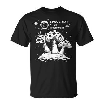 Catronaus Space Cat On Mushrooms Ufo Space Cat T-Shirt - Seseable