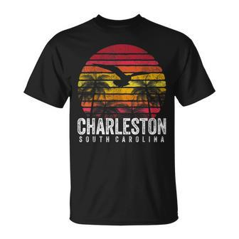 Charleston Sc South Carolina Beach Vintage Retro Sunset T-Shirt - Seseable