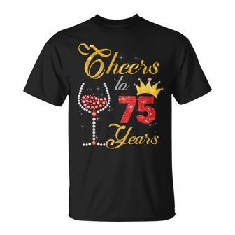 Cheers To 75 Years 1948 75Th Birthday Wine Diamond T-shirt - Thegiftio UK